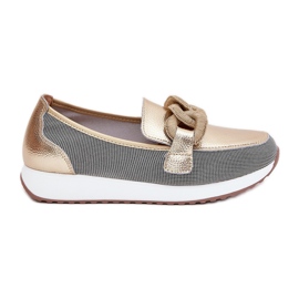 S.Barski Supomotores de couro femininos com um ornamento LR51-966 Gold dourado S.Barski Supomotores de couro femininos com um ornamento LR51-966 Gold dourado