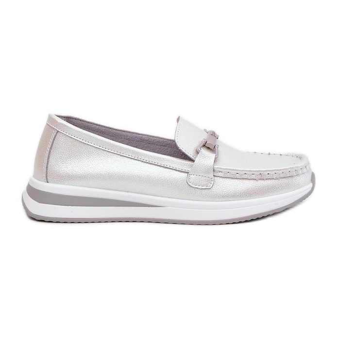 Mocas de couro feminino S.Barski Gr51-598 Pearl prata