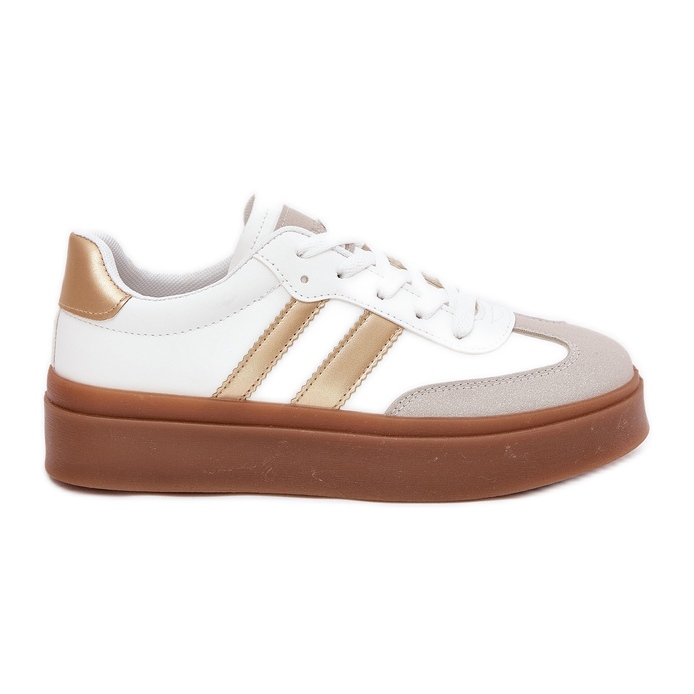 Evento Tênis femininos na plataforma com eco de couro branco e ouro