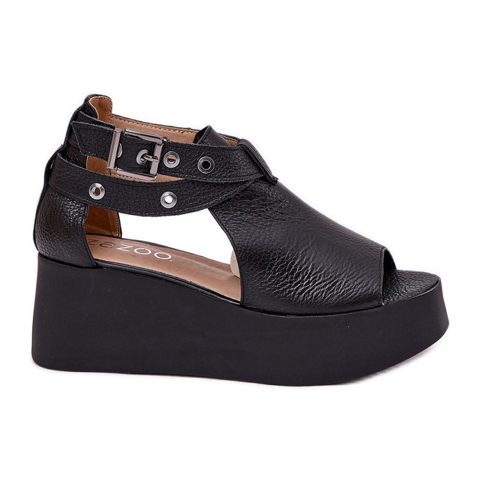 Sandálias de couro no Zazoo 1732 Black Wedge preto