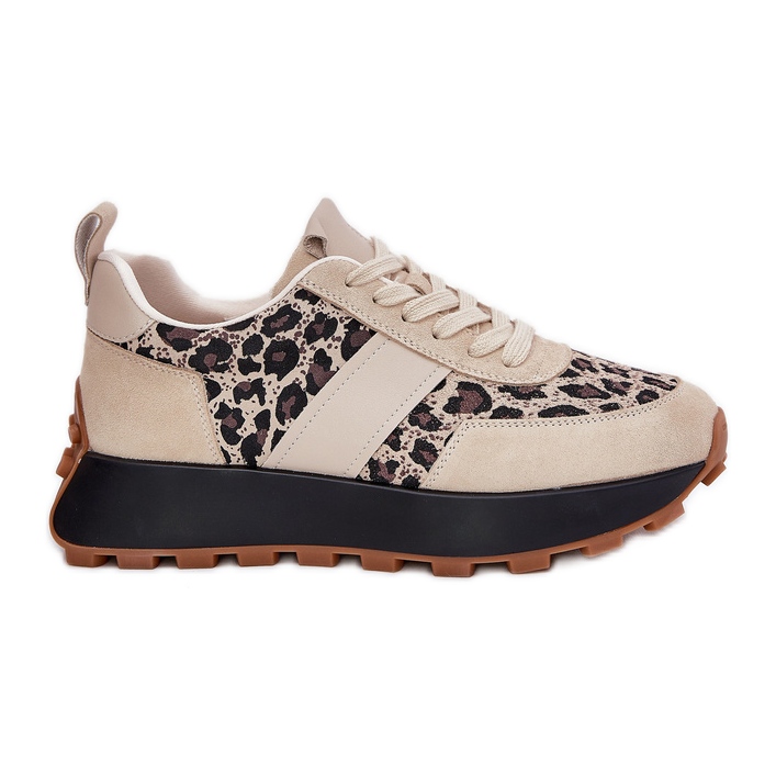 Tênis de camurça feminina na plataforma Leopard Vinceza 66793 bege