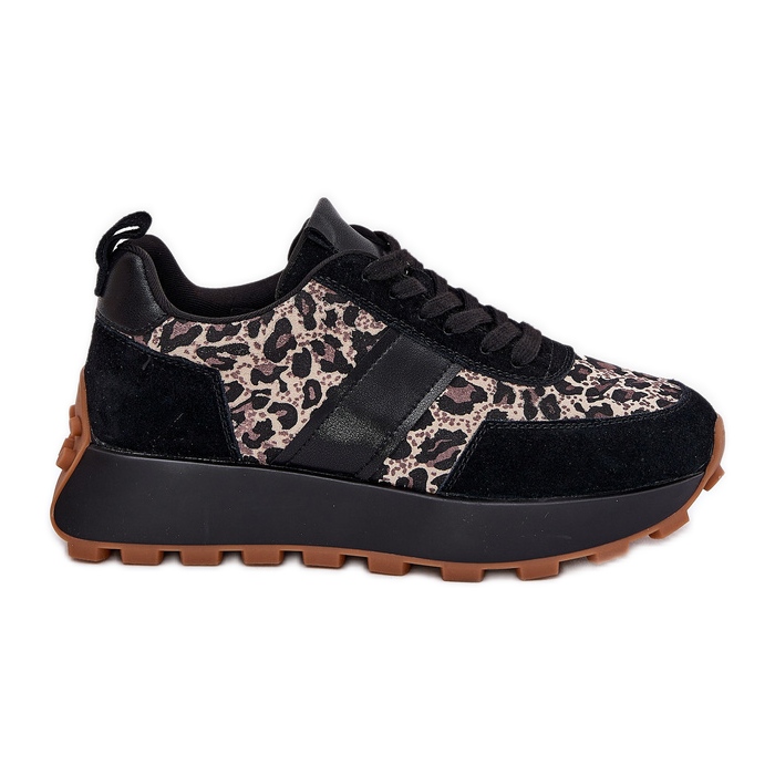 Tênis de camurça feminina na plataforma Leopard Vinceza 66793 Black preto