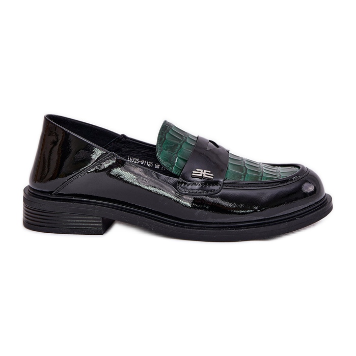 Mocassins de couro feminino de Vinceza pintados 91125 preto verde-preto