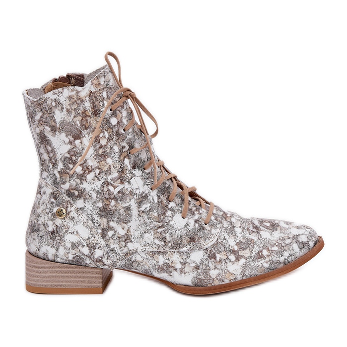 Maciejka de salto plano de couro 06391-25 botas bege