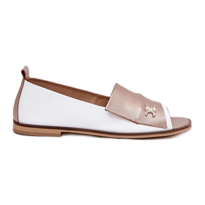 Bailarinas elegantes de couro com dedos nus Zazoo 1865 Branco e Ouro