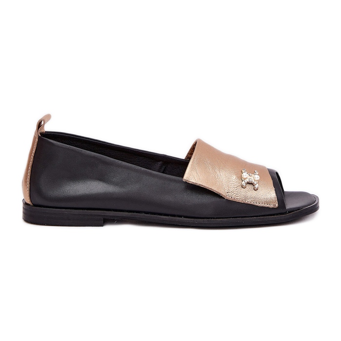 Ballerinas elegantes de couro com dedos nus Zazoo 1865 Gold-Black preto