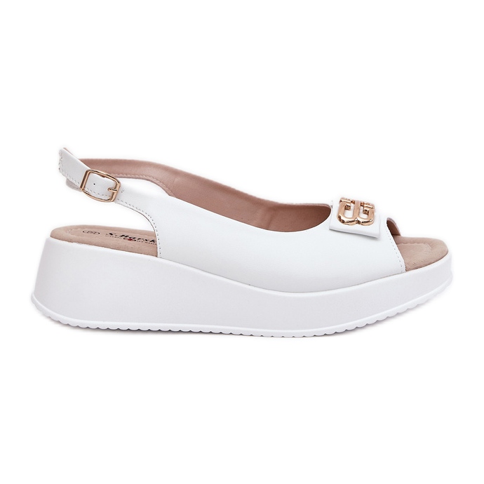 S.Barski Sandálias de couro feminino com detalhes decorativos S. Barski LR51-593 Branco