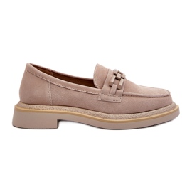 S.Barski Mocas de couro de salto plano feminino com decoração Tw101 Light Beige bege