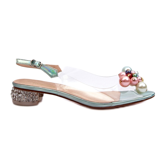 S.Barski Sandálias Transparentes de Salto Baixo com Decoração Verde D&amp;A MR38-368