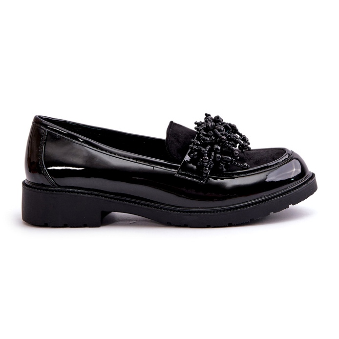 S.Barski Mocassins envernizados femininos S. Barski Hy369a Black com um ornamento preto