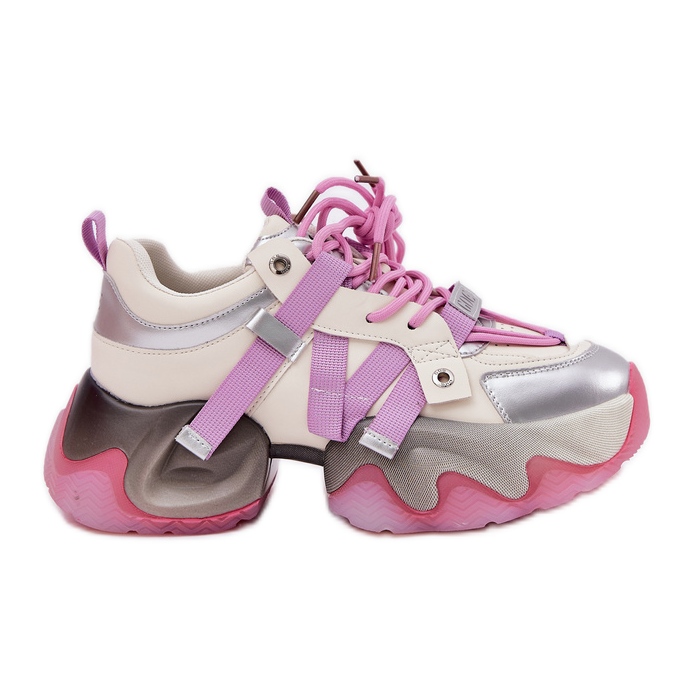 Tênis de couro feminino na enorme sola Goe RR2N4030 Pink rosa