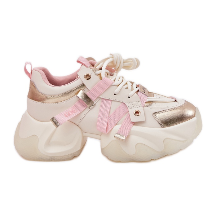 Tênis de couro feminino em uma enorme sola Goe RR2N4031 Beige bege