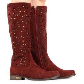 Olivier Botas femininas bordadas com bordados vermelho