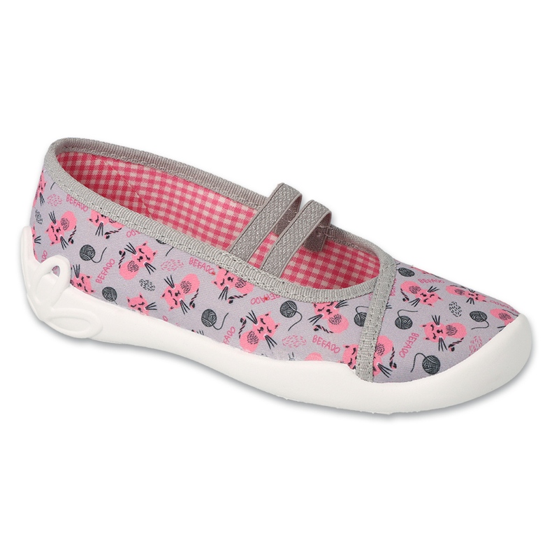 Slippers de meninas Befado 116Y327 cinza com gatos rosa