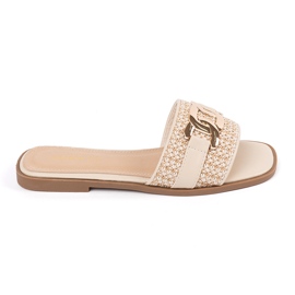 Goodin Flipes femininos bege com uma corrente dourada