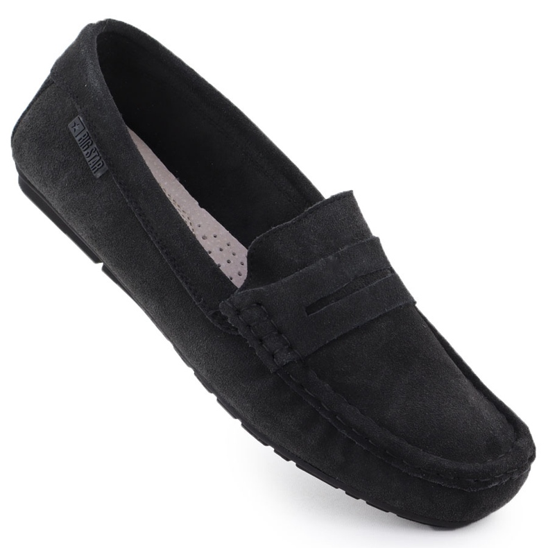 Mocas de couro feminino Black Big Star RR274948 preto