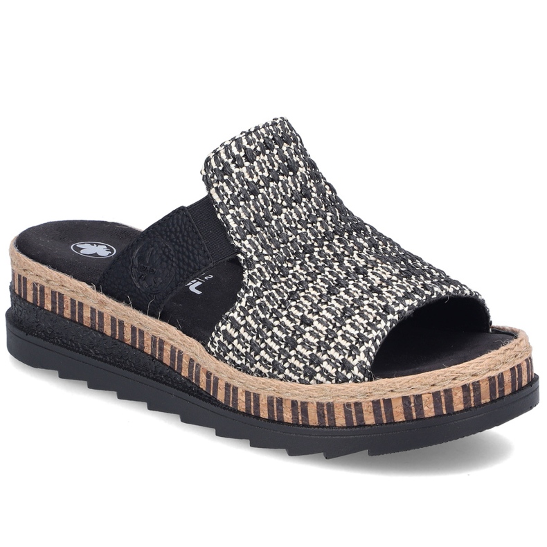 Cunhas de couro feminino de couro preto preto rieker v7953-00