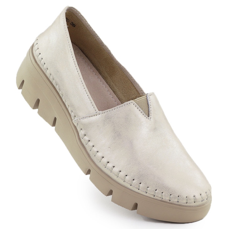 Sapatos de couro feminino no Golden Wedge Filippo 6161 dourado