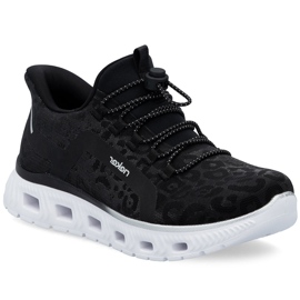 Sapatos esportivos femininos na estampa de leopardo Rieker M6066-01 preto