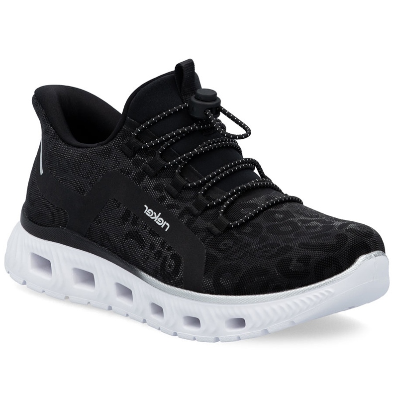 Sapatos esportivos femininos na estampa de leopardo Rieker M6066-01 preto