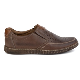 KOMODO Sapatos de couro masculino Casual Openwork 854/L/2 Brown marrom