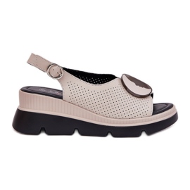 S.Barski Sandálias de couro feminino com uma cunha com um ornamento S. Barski LR51-788 Beige bege