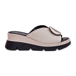 S.Barski Flipers de couro feminino com um ornamento de S. Barski LR51-662 Beige bege