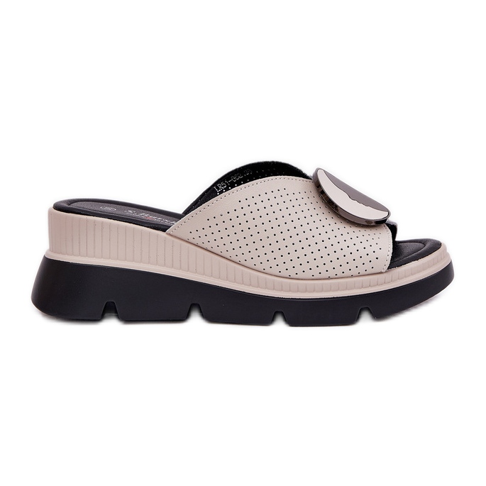 S.Barski Flipers de couro feminino com um ornamento de S. Barski LR51-662 Beige bege