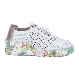 Sapatos de couro feminino Artiker 56c1799 branco e prata