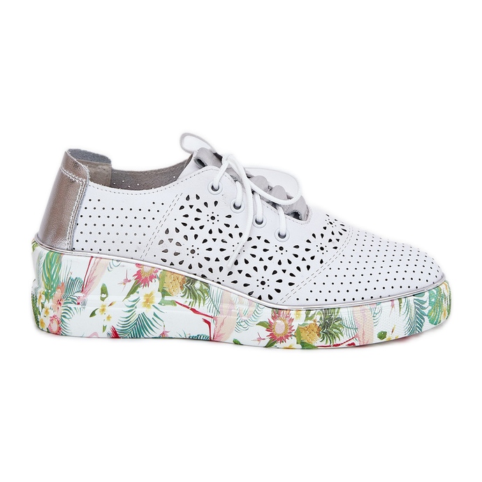 Sapatos de couro feminino Artiker 56c1799 branco e prata