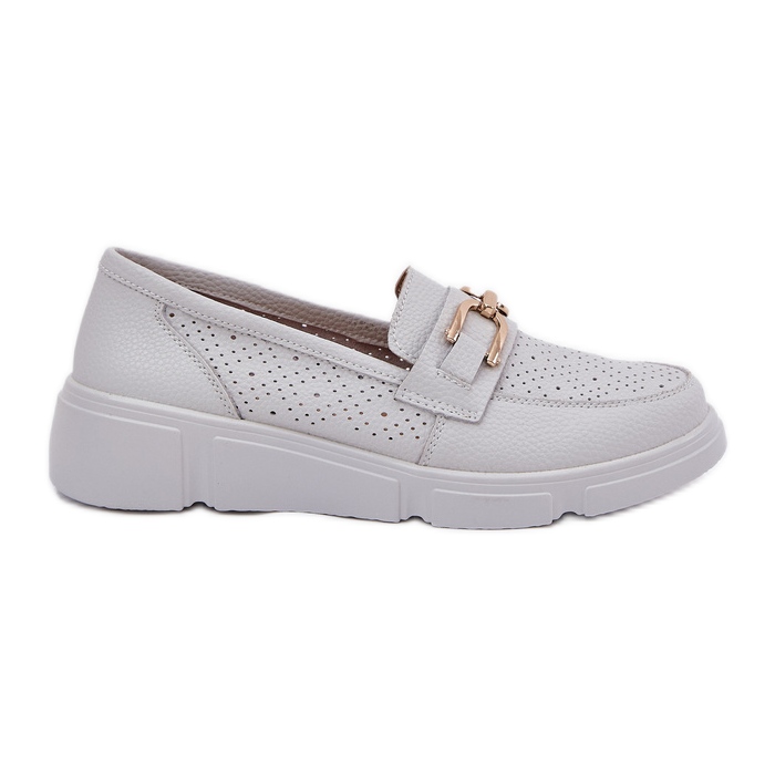 Vinceza Supotos de couro femininos com detalhes dourados Vincez 88007 cinza claro branco