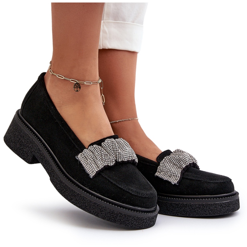 Zazoo 3419 Mocassins femininos Curualmente com uma cinta preta de cinto decorativo preto