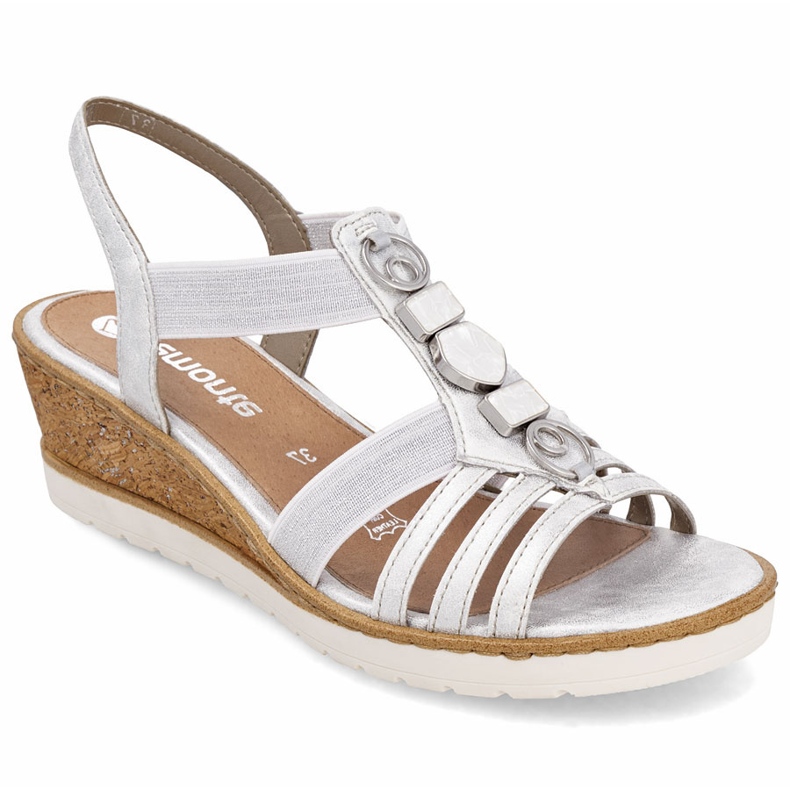 Sandálias femininas para cunha com elásticos Silver Remonte R6264-92 prata Sandálias femininas para cunha com elásticos Silver Remonte R6264-92 prata