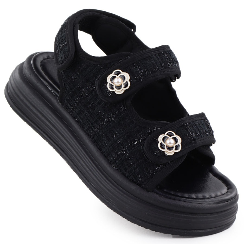 Sandálias femininas na plataforma Czarne Potocki PY16337 preto