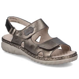 Sandálias de couro feminino com velcro marrom rieker 60462-90
