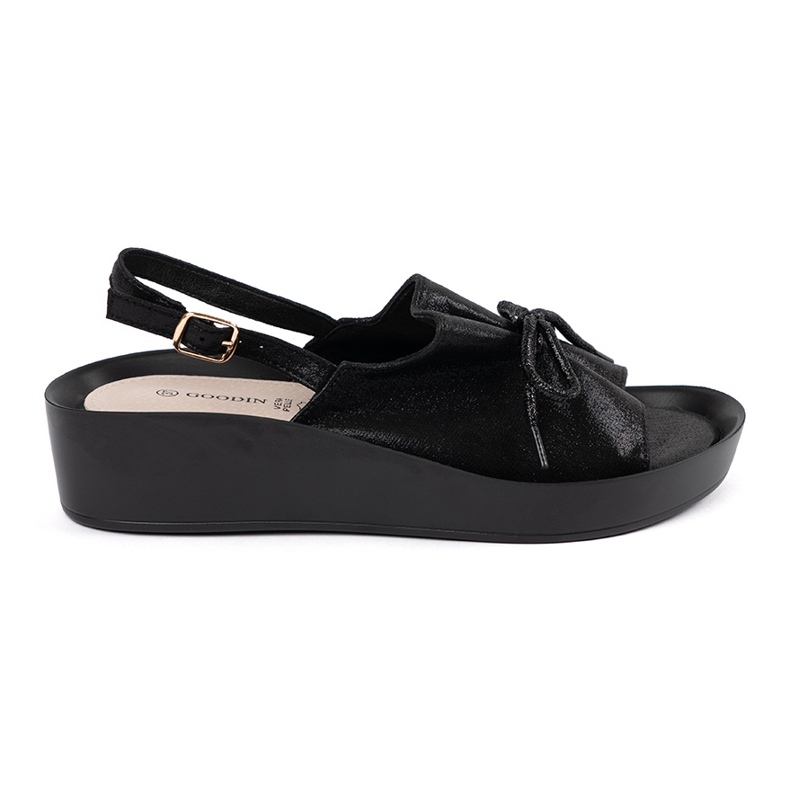 Goodin Sandálias de cunha preta com uma inserção de couro preto