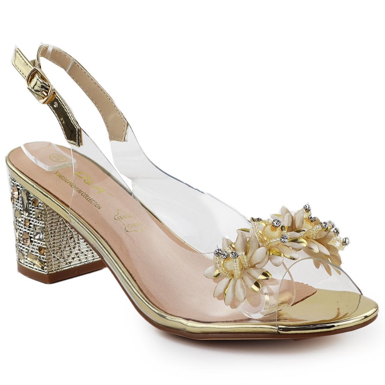 S.Barski Sandálias femininas transparentes em um post com zircões Z graça S. Barski MR51-725 dourado