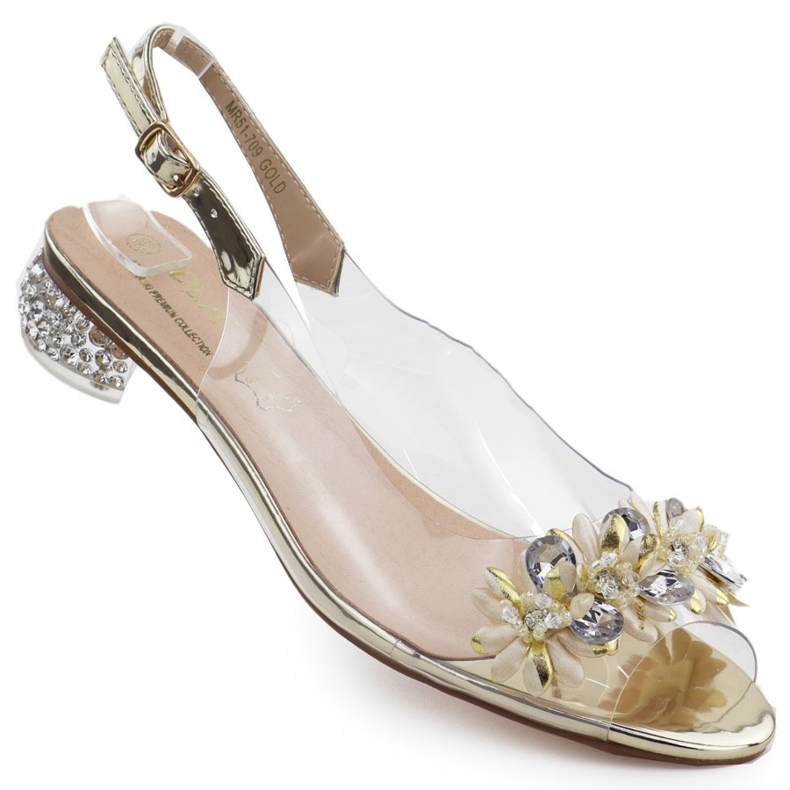 S.Barski Saltos altos femininos transparentes com Złote S. Barski Zircon dourado