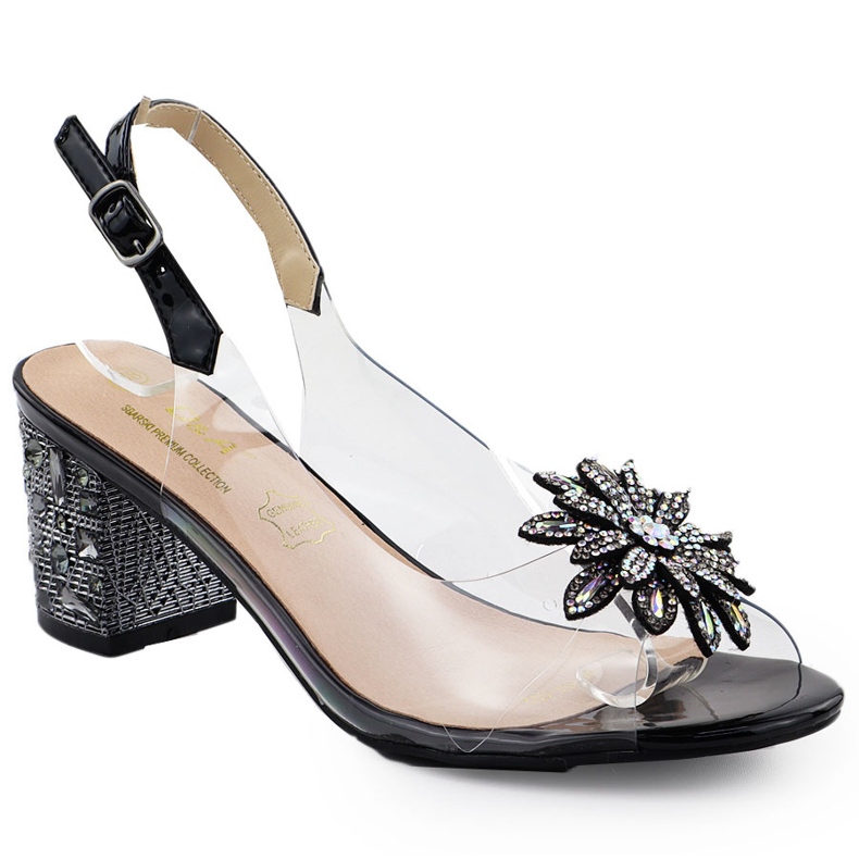 S.Barski Sandálias femininas transparentes no pilar com zircões Czarne S. Barski MR51-002 preto