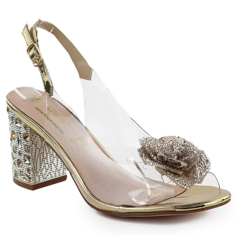 S.Barski Sandálias femininas transparentes no poste com zircões Złote D&amp;A de S. Barski MR51-702 dourado