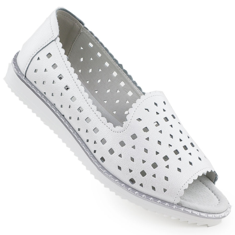S.Barski Sapatos de couro feminino aberto de pé aberto pérola branca S. Barski LR51-922 branco