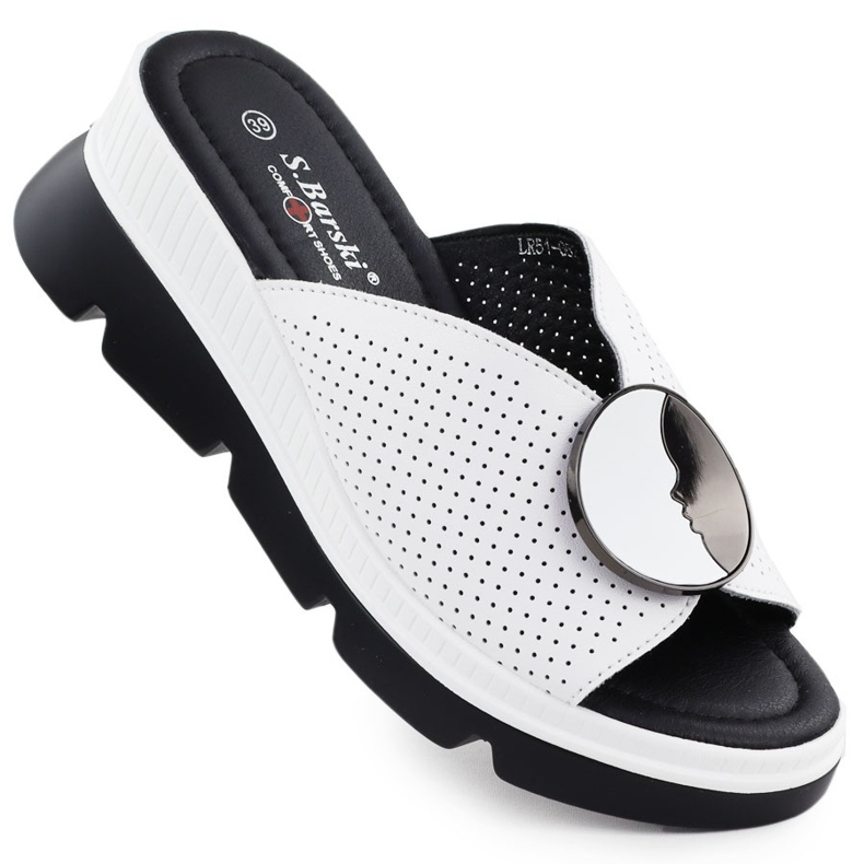 S.Barski Flip de couro feminino Openwork Białe S. Barski LR51-662 branco