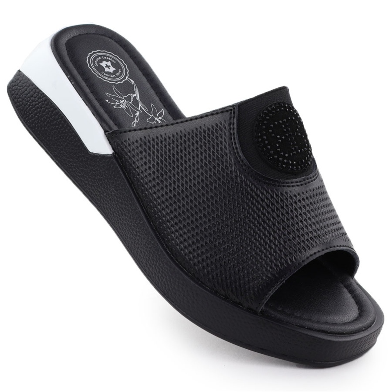 Flipers de couro feminino confortável Black Jezzi 8479 preto