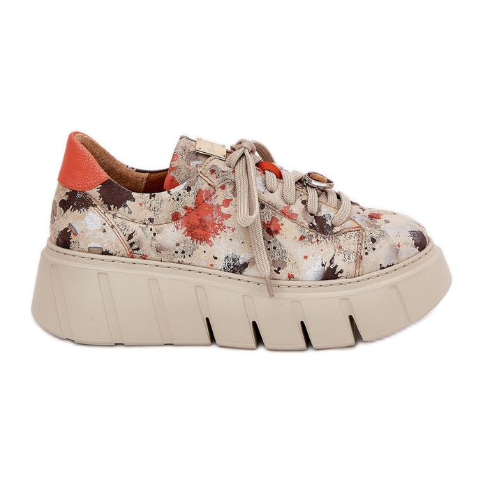 Tênis de couro na plataforma Maciejka 06891-18 bege