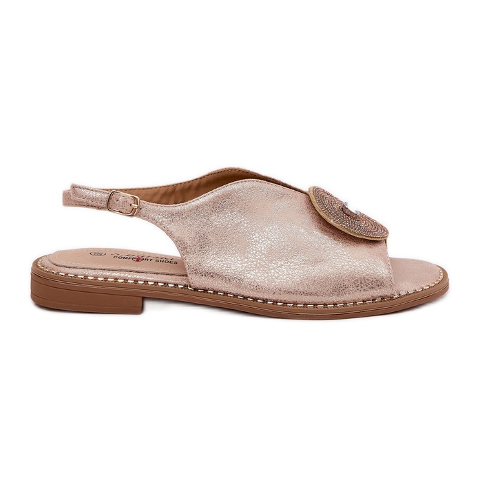 S.Barski Detalhes decorativos de sandálias femininas brilhantes S. Barski KV51-012 Pink Gold dourado