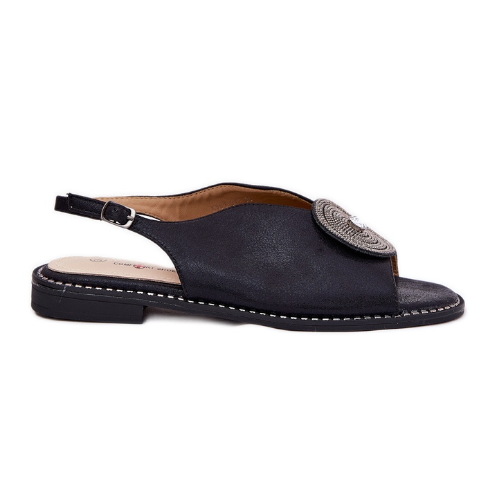 S.Barski Detalhes decorativos de sandálias femininas brilhantes S. Barski KV51-012 Black preto