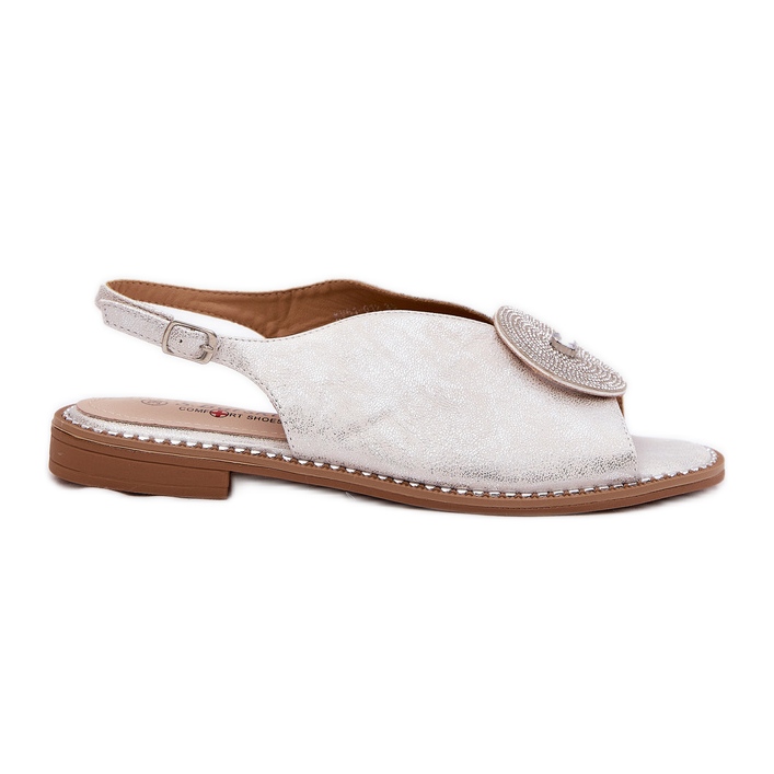 S.Barski Detalhes decorativos de sandálias femininas brilhantes S. Barski KV51-012 Silver prata