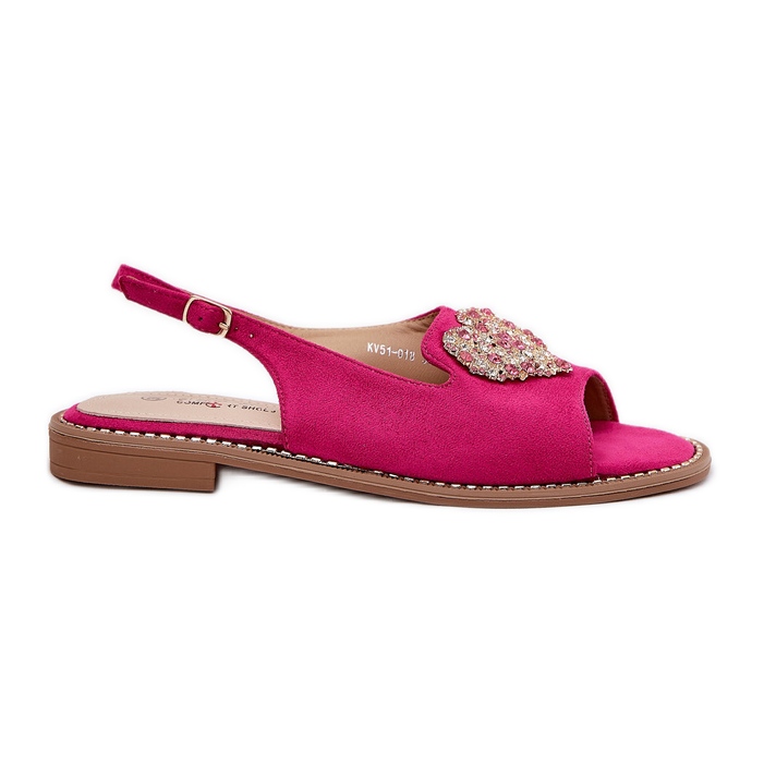 S.Barski Sandálias femininas com um coração decorativo S. Barski KV27-018 Fuksja rosa