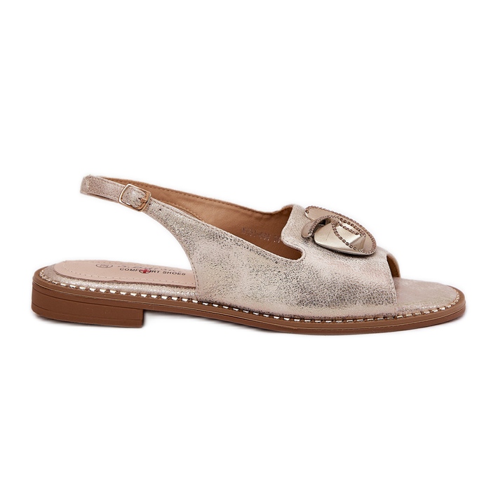 S.Barski Sandálias femininas brilhantes com um ornamento S. Barski KV51-006 Gold dourado