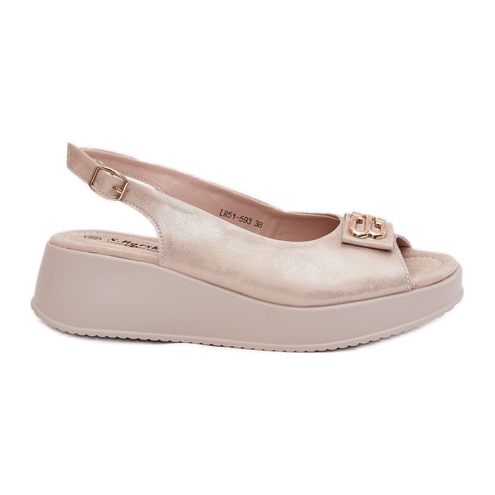 S.Barski Sandálias de couro feminino na cunha com um detalhe decorativo de S. Barski LR51-593 Gold dourado